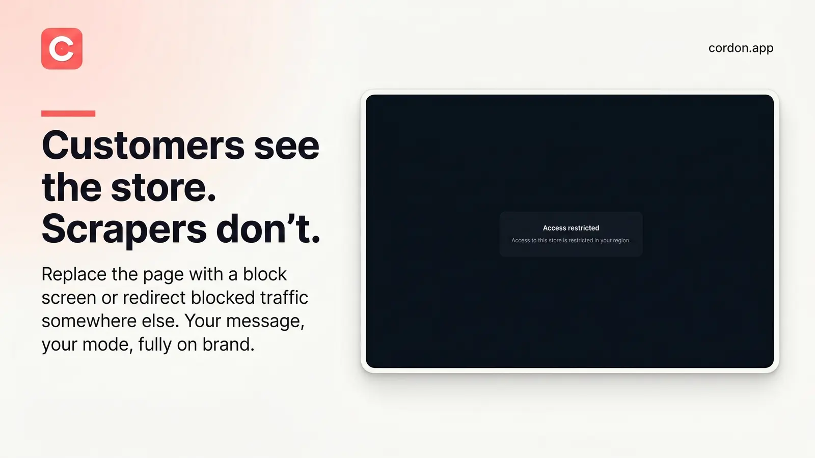 The customizable block screen a blocked visitor sees instead of the storefront